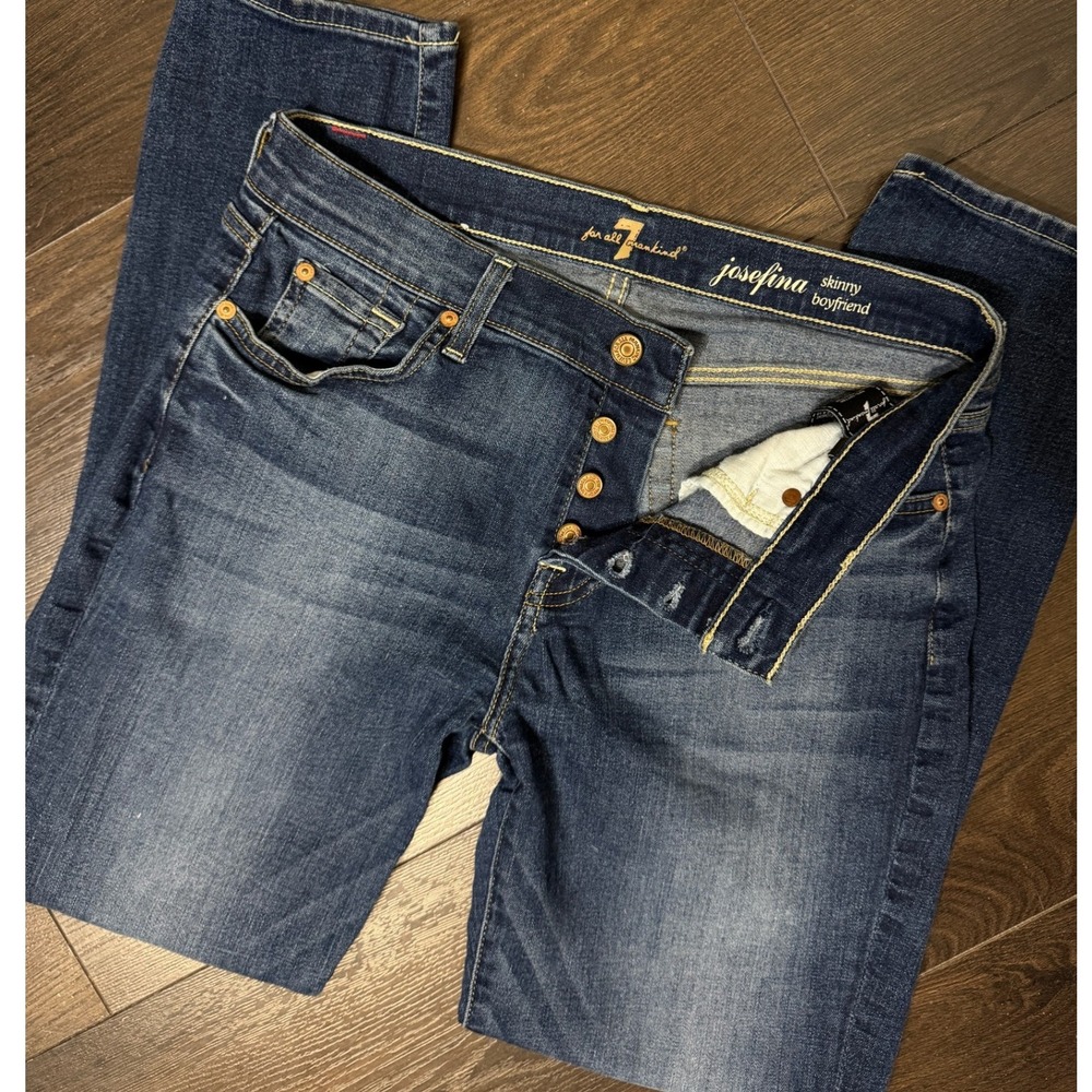 7 For All Mankind Josefina Skinny Boyfriend Dark Wash Button Fly Jeans Size 28